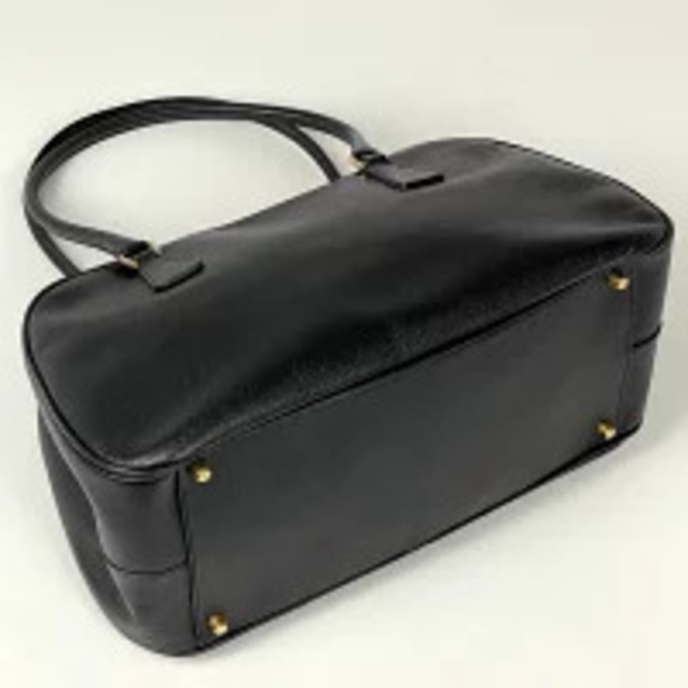 Prada Saffiano Plate Handbag Black Leather Black